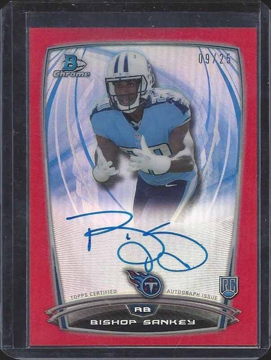 BISHOP SANKEY 2014 BOWMAN CHROME RED REFRACTOR ON CARD ROOKIE AUTO RC #D 9/25