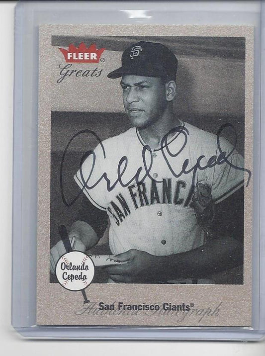 ORLANDO CEPEDA 2001 FLEER GREATS SAN FRANCISCO GIANTS RARE ON CARD AUTO