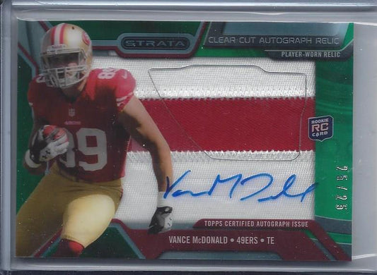 VANCE MCDONALD 2013 TOPPS STRATA CLEAR CUT GREEN JUMBO PATCH AUTO RC #D 25/25