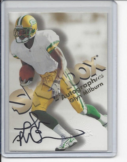 GLYN MILBURN 1998 FLEER SKYBOX AUTOGRAPHICS PACKERS ON CARD AUTO