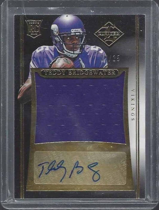 TEDDY BRIDGEWATER 2014 LIMITED GOLD JUMBO VIKINGS ROOKIE JERSEY AUTO RC #D 7/25