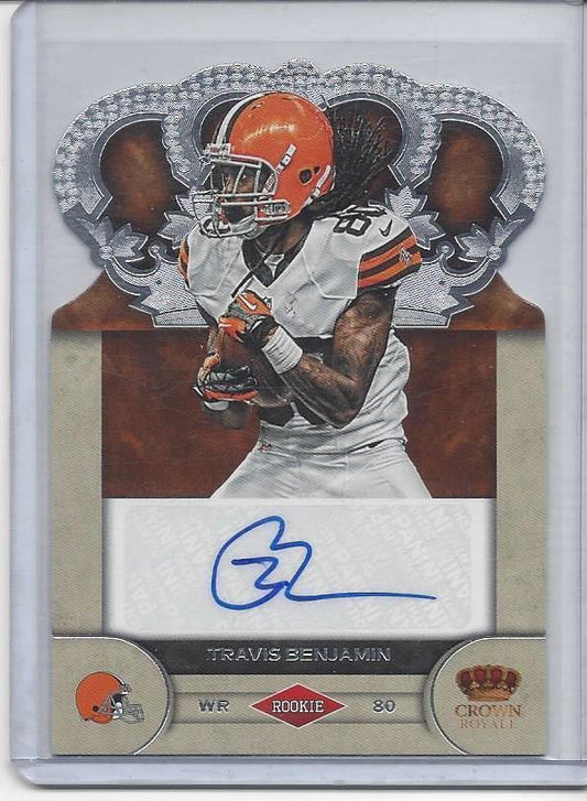 TRAVIS BENJAMIN 2012 CROWN ROYALE SILVER DIE CUT BROWNS ROOKIE AUTO RC #D 27/245