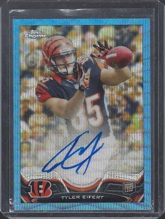 TYLER EIFERT 2013 TOPPS CHROME BLUE WAVE ROOKIE REFRACTOR ON CARD AUTO RC #D /50