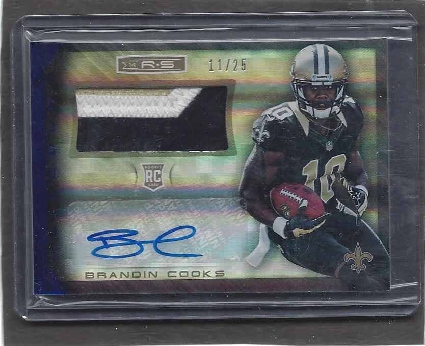 BRANDIN COOKS 2014 ROOKIES & STARS BLUE RPA 3 CLR ROOKIE PATCH AUTO RC #D 11/25