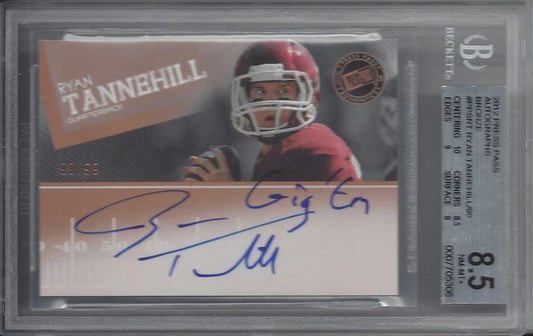 RYAN TANNEHILL 2012 PRESS PASS BRONZE INSCRIPTION "GIG 'EM" AUTO RC #D 99/99 BGS
