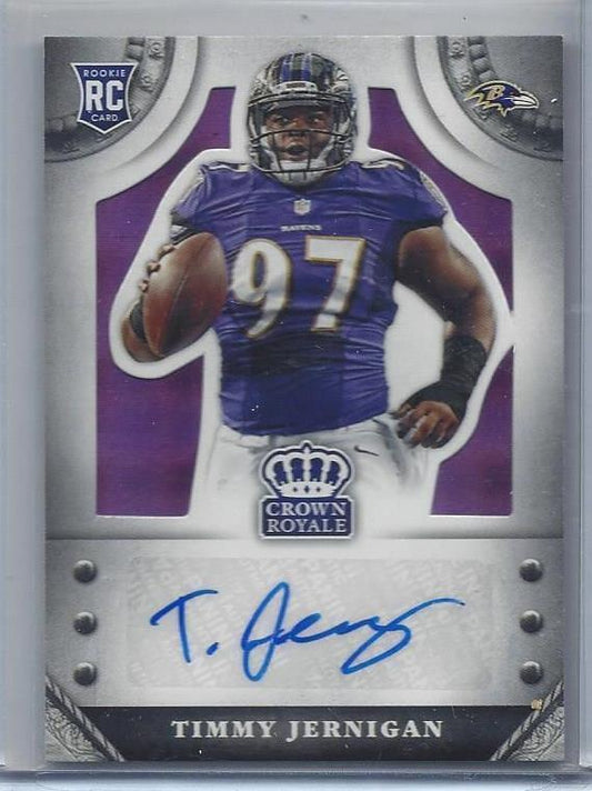 TIMMY JERNIGAN 2014 CROWN ROYALE PURPLE PLAID RAVENS AUTO RC #D 1/10