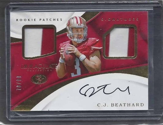 C.J. BEATHARD 2017 IMMACULATE DUAL 2 COLOR ROOKIE PATCH ON CARD AUTO RC #D 78/99