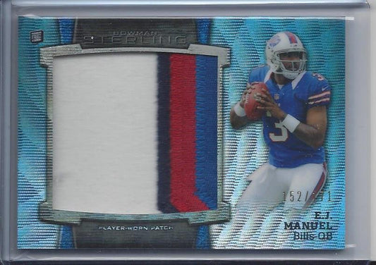 E.J. MANUEL 2013 BOWMAN STERLING BLUE WAVE REFRACTOR 4 COLOR PATCH RC #D /171