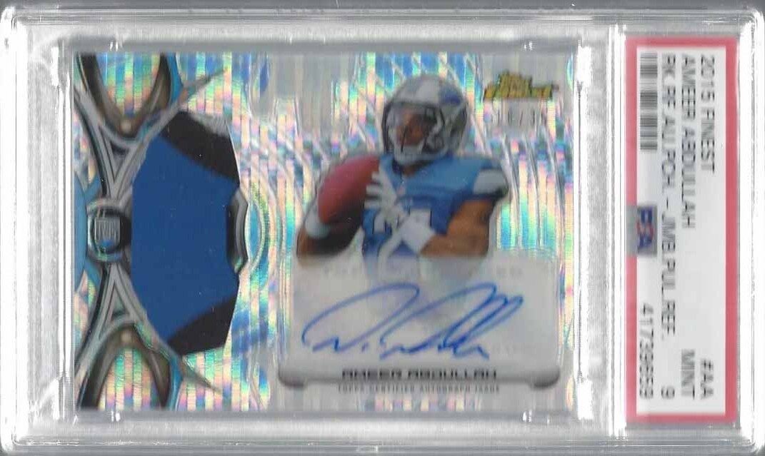 AMEER ABDULLAH 2015 FINEST PULSAR REFRACTOR PATCH AUTO RC #D 18/35 PSA 9 POP 1/1