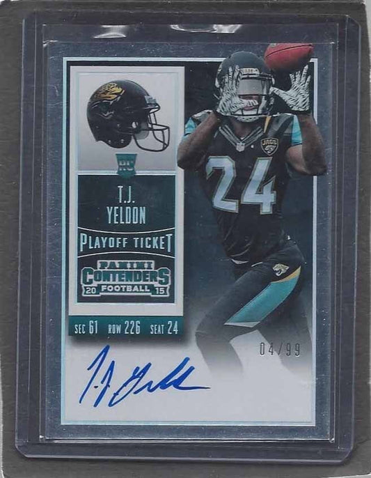 T.J. YELDON 2015 CONTENDERS PLAYOFF TICKET ON CARD AUTO RC #D 4/99 BAMA JERSEY #