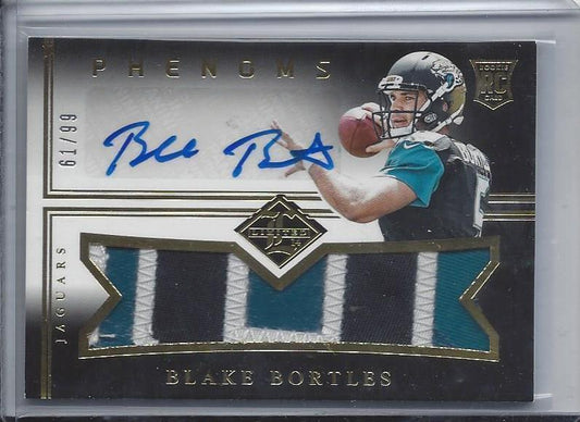 BLAKE BORTLES 2014 LIMITED PHENOMS JUMBO 3 CLR SICK NAMEPLATE PATCH AUTO RC /99