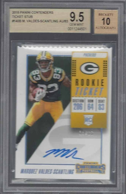 MARQUEZ VALDES SCANTLING 2018 CONTENDERS TICKET STUB AUTO RC /83 BGS 9.5 10 POP2