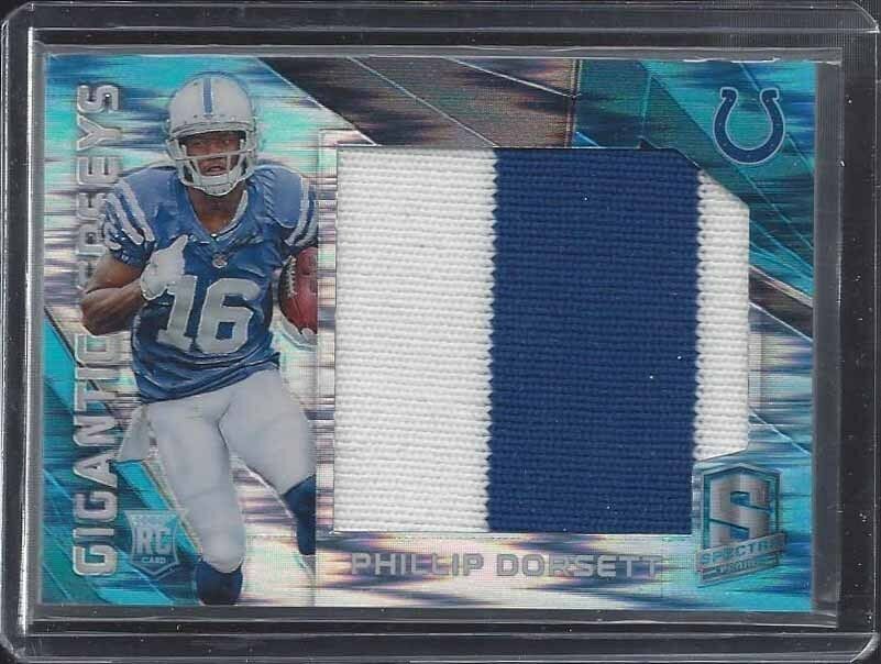 PHILLIP DORSETT 2015 SPECTRA NEON BLUE PRIZM GIGANTIC JUMBO COLTS PATCH RC /50