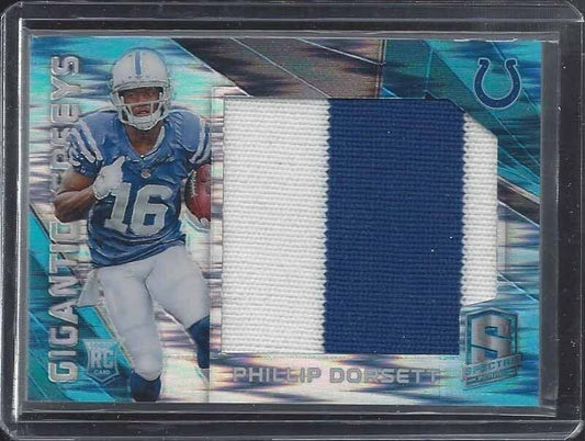 PHILLIP DORSETT 2015 SPECTRA NEON BLUE PRIZM GIGANTIC JUMBO COLTS PATCH RC /50