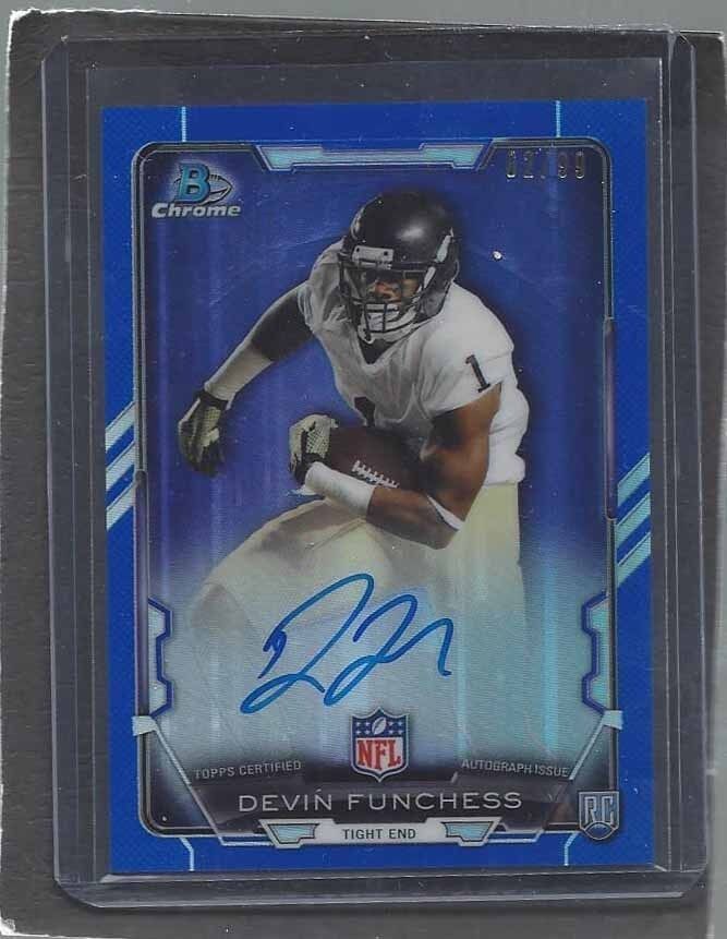 DEVIN FUNCHESS 2015 BOWMAN CHROME BLUE REFRACTOR ON CARD AUTO RC #D 62/99