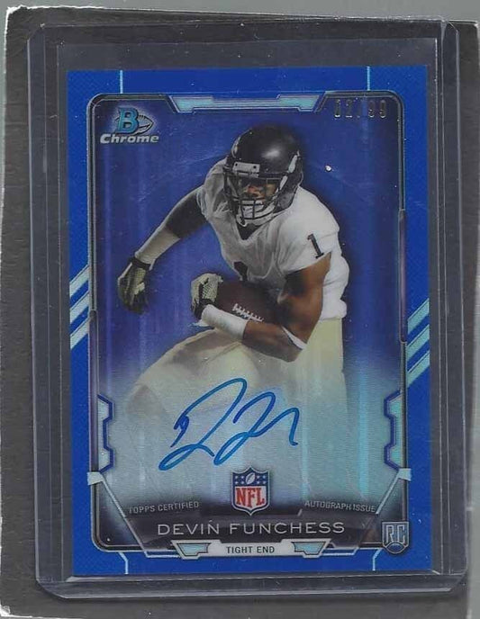 DEVIN FUNCHESS 2015 BOWMAN CHROME BLUE REFRACTOR ON CARD AUTO RC #D 62/99