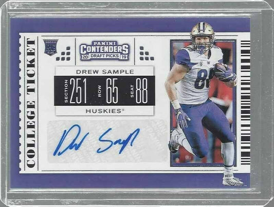 DREW SAMPLE 2019 PANINI CONTENDERS WASHINGTON COLLEGE TICKET ROOKIE AUTO RC #274
