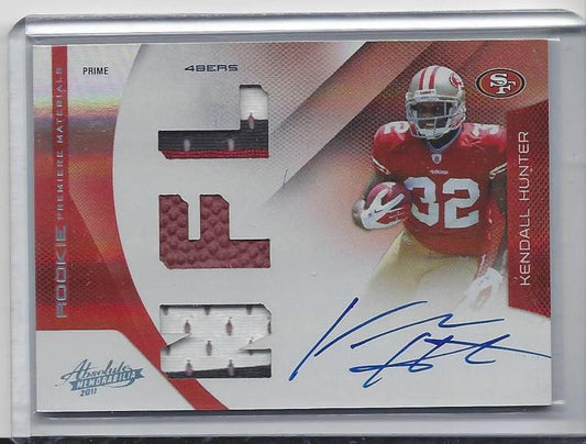 KENDALL HUNTER 2011 ABSOLUTE RPM TRIPLE 3 COLOR PATCH BALL ON CARD AUTO RC /25