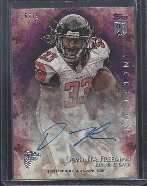 DEVONTA FREEMAN 2014 TOPPS INCEPTION PURPLE MAGENTA ON CARD AUTO RC #D 16/75