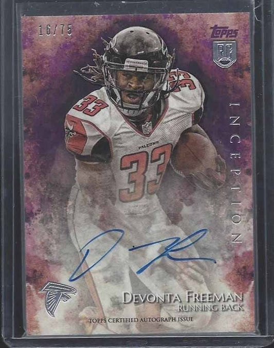 DEVONTA FREEMAN 2014 TOPPS INCEPTION PURPLE MAGENTA ON CARD AUTO RC #D 16/75