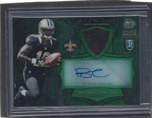 BRANDIN COOKS 2014 BOWMAN STERLING GREEN REFRACTOR ROOKIE PATCH AUTO RC #D 60/75