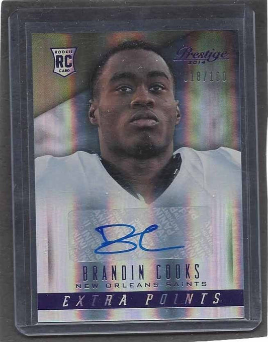 BRANDIN COOKS 2014 PRESTIGE EXTRA POINTS PURPLE PATRIOTS ROOKIE AUTO RC /100