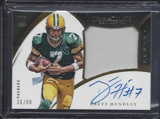BRETT HUNDLEY 2015 IMMACULATE PREMIUM PATCH ON CARD ROOKIE AUTO RC #D 36/99