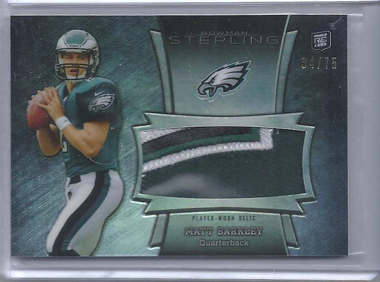 MATT BARKLEY 2013 BOWMAN STERLING BLACK REFRACTOR 4 COLOR LOGO PATCH RC #D 34/75
