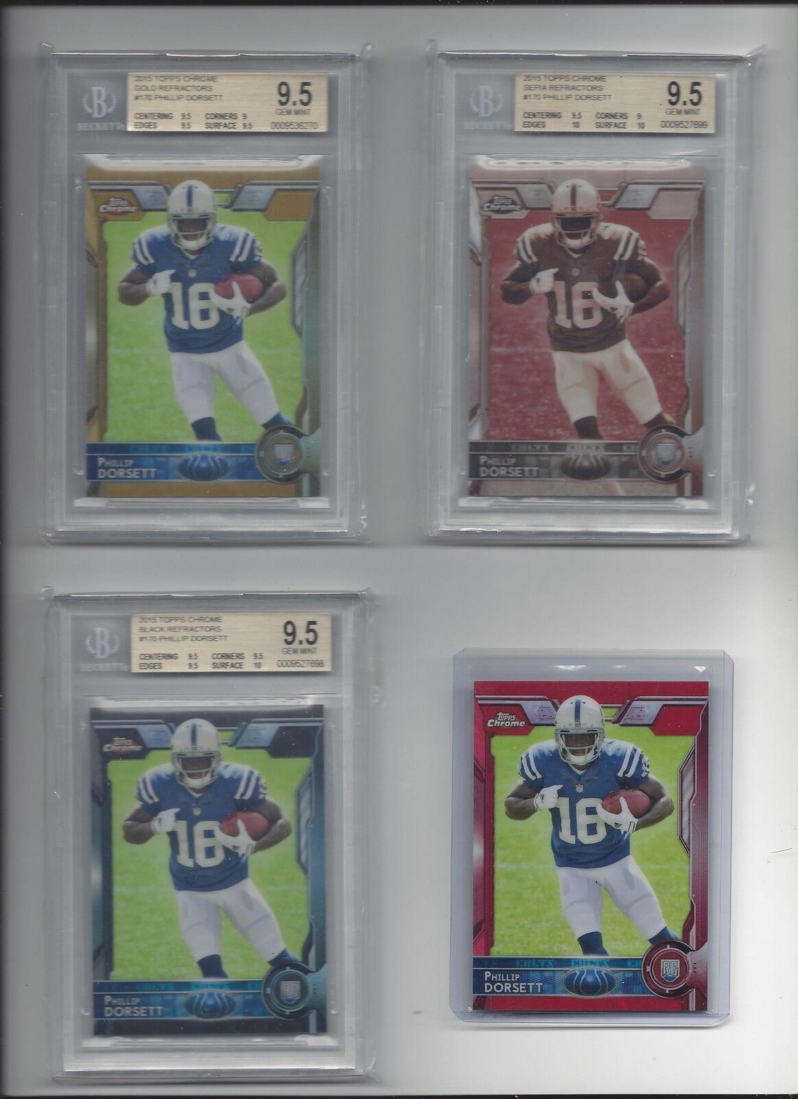 PHILLIP DORSETT 2015 TOPPS CHROME FULL SIZE REFRACTOR RAINBOW GOLD + RED /25 9.5