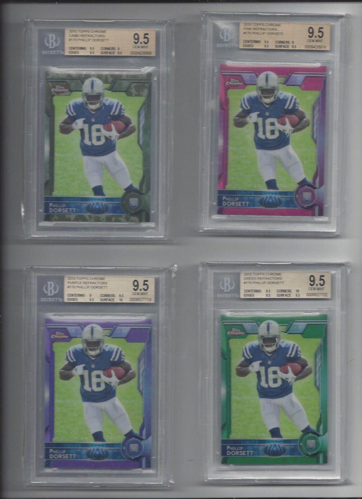 PHILLIP DORSETT 2015 TOPPS CHROME FULL SIZE REFRACTOR RAINBOW GOLD + RED /25 9.5
