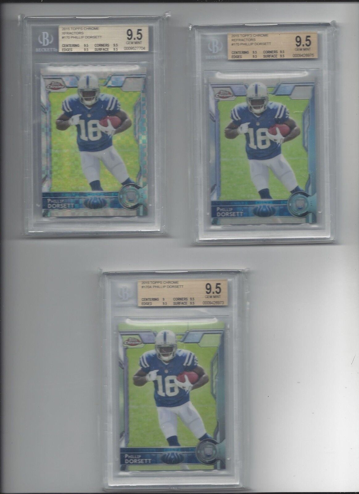 PHILLIP DORSETT 2015 TOPPS CHROME FULL SIZE REFRACTOR RAINBOW GOLD + RED /25 9.5