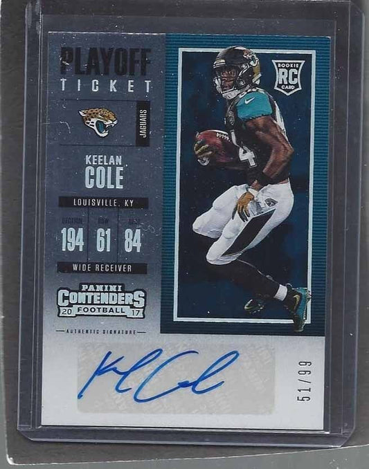 KEELAN COLE 2017 CONTENDERS PLAYOFF TICKET JAGUARS ROOKIE AUTO RC #D 51/99