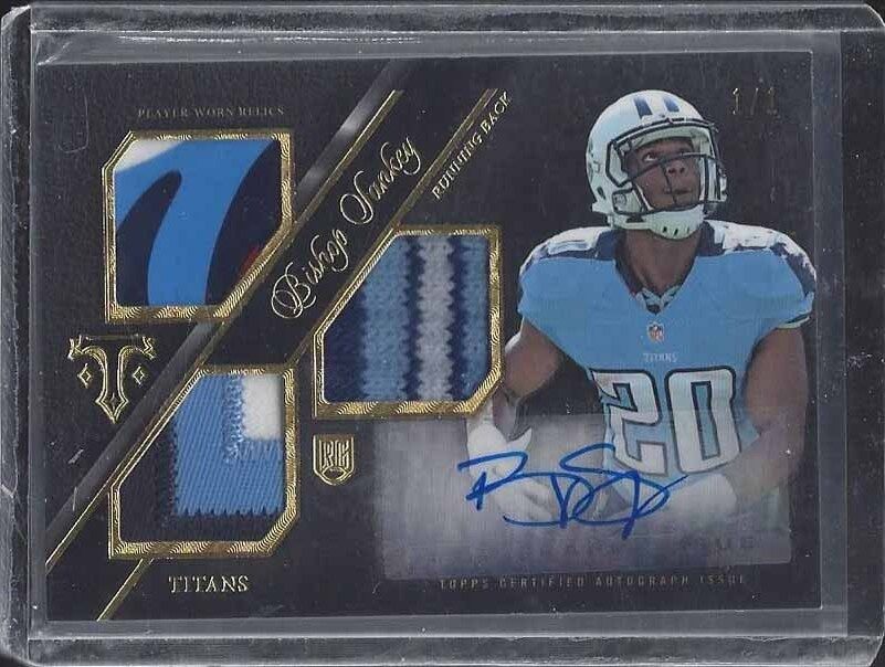 BISHOP SANKEY 2014 TRIPLE THREADS GOLD TRIPLE 3 CLR ROOKIE PATCH AUTO RC #D 1/1