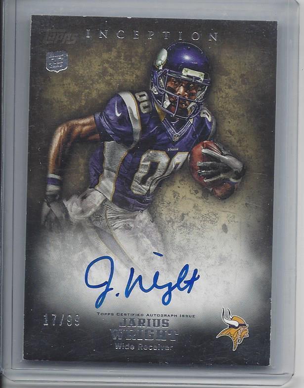 1/1 JARIUS WRIGHT 2012 TOPPS INCEPTION GOLD ONCARD AUTO RC #D 17/99 ( JSY #17! )