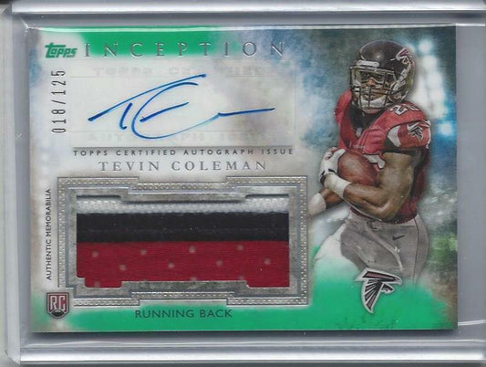 TEVIN COLEMAN 2015 TOPPS INCEPTION GREEN RPA 3 COLOR PATCH AUTO RC #D /125