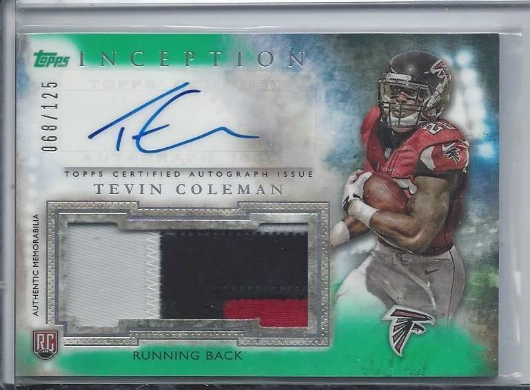 TEVIN COLEMAN 2015 TOPPS INCEPTION GREEN RPA 3 COLOR PATCH AUTO RC #D /125