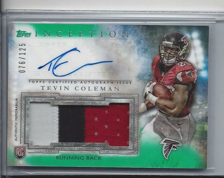 TEVIN COLEMAN 2015 TOPPS INCEPTION GREEN RPA 3 COLOR PATCH AUTO RC #D /125