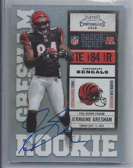 JERMAINE GRESHAM 2010 PLAYOFF CONTENDERS BLACK JERSEY VARIATION ON CARD AUTO RC