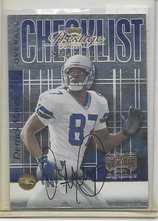 DERRICK MAYES 2000 PLAYOFF PRESTIGE CHECKLIST SEAHAWKS ON CARD AUTO #89