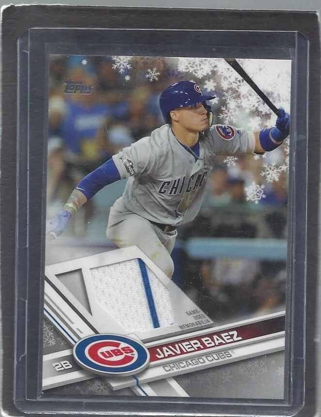 JAVIER BAEZ 2017 TOPPS WHITE SNOWFLAKE WALMART HOLIDAY MEGA BOX GAME USED JERSEY