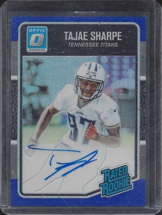 TAJAE SHARPE 2016 DONRUSS OPTIC BLUE HOLO ON CARD TITANS ROOKIE AUTO RC #D /75