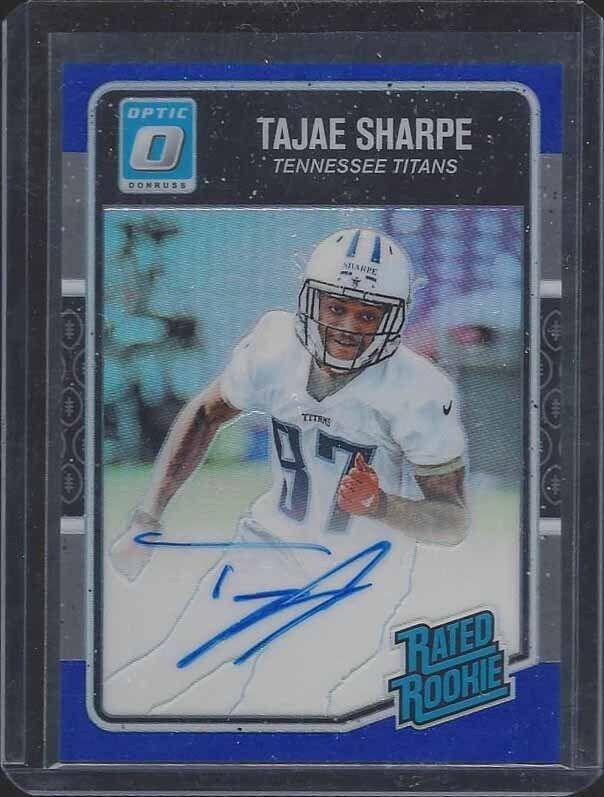TAJAE SHARPE 2016 DONRUSS OPTIC BLUE HOLO ON CARD TITANS ROOKIE AUTO RC #D /75