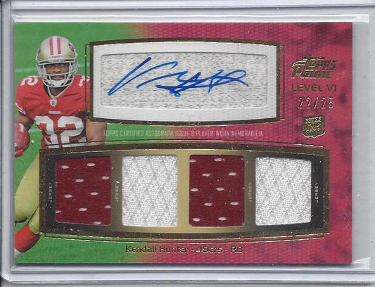 KENDALL HUNTER 2011 TOPPS PRIME LEVEL VI GOLD QUAD JERSEY AUTO RC #D 22/25