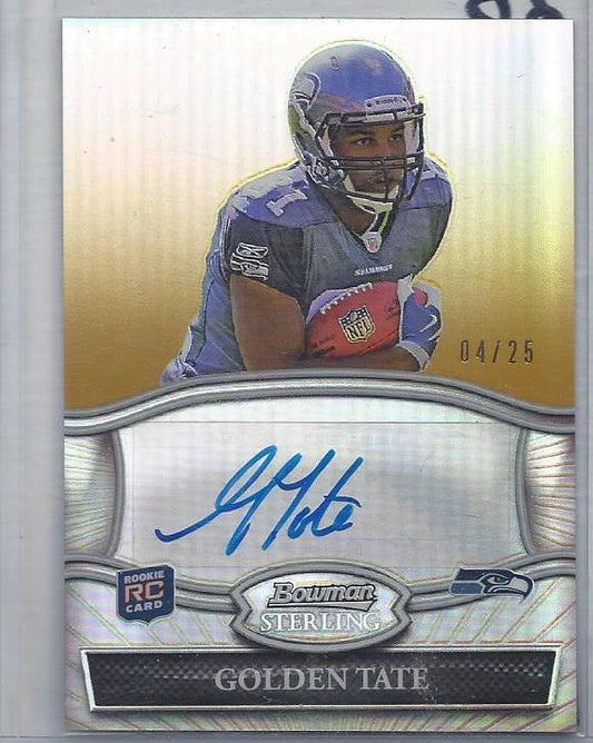 GOLDEN TATE 2010 BOWMAN STERLING GOLD REFRACTOR ROOKIE AUTO RC #D 4/25