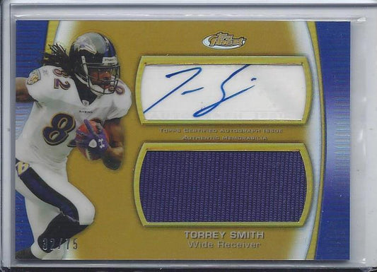 TORREY SMITH 2012 TOPPS FINEST GOLD REFRACTOR JUMBO JERSEY AUTO #D 32/75