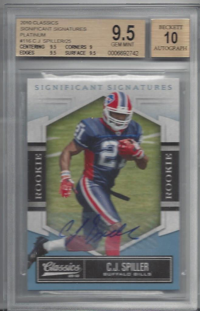 C.J. SPILLER 2010 CLASSICS PLATINUM BLUE SIGS AUTO RC /25 BGS 9.5 w/ 10 AU POP 3