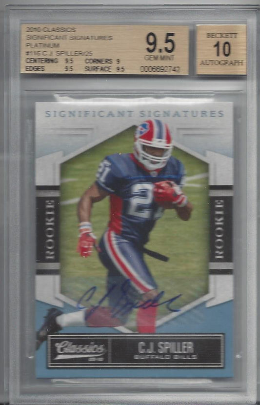 C.J. SPILLER 2010 CLASSICS PLATINUM BLUE SIGS AUTO RC /25 BGS 9.5 w/ 10 AU POP 3
