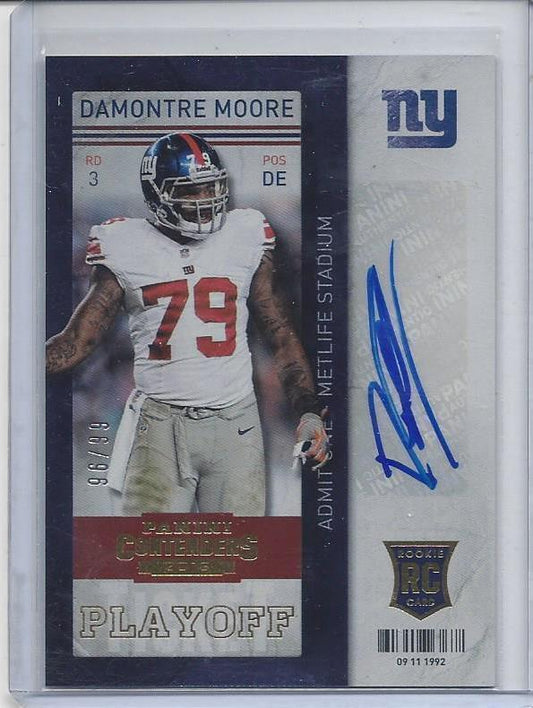 DAMONTRE MOORE 2013 CONTENDERS PLAYOFF TICKET GIANTS FOIL AUTO RC #D /99