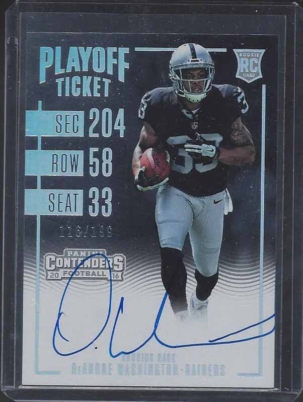 DEANDRE WASHINGTON 2016 PANINI CONTENDERS RAIDERS PLAYOFF TICKET AUTO RC #D /199