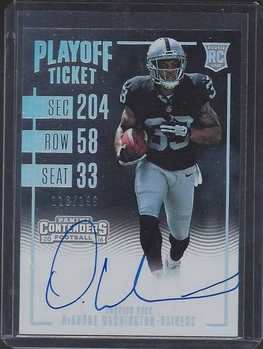 DEANDRE WASHINGTON 2016 PANINI CONTENDERS RAIDERS PLAYOFF TICKET AUTO RC #D /199